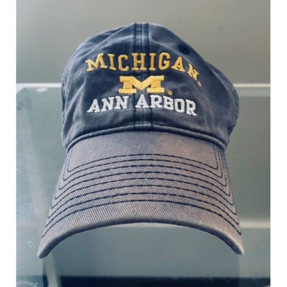 University of Michigan Ann Arbor Ball Cap: Navy Blue, Brass Buckle Closure